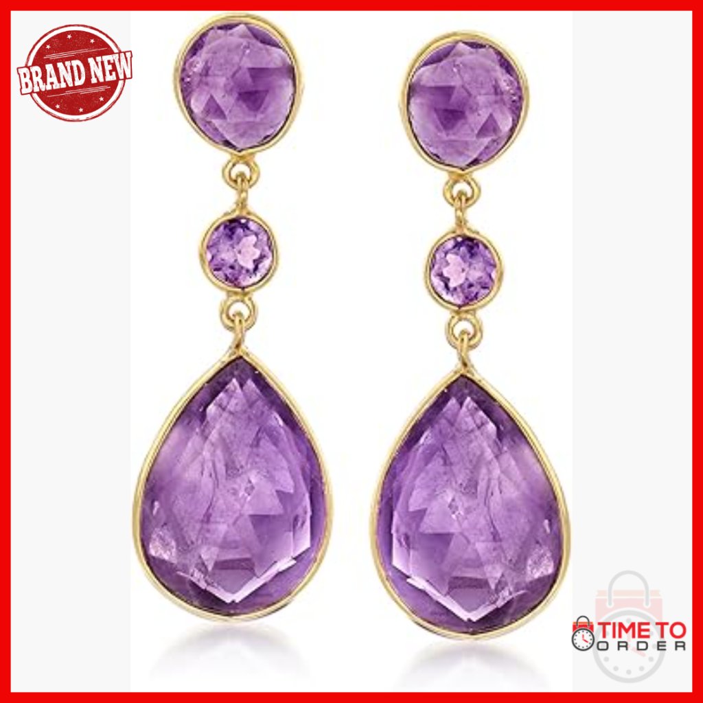 18kt Gold Over Sterling Amethyst Drop Earrings 24.50ct Gemstone Jewelry
